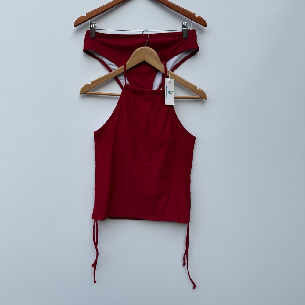 Beachsissi Fashion Wine Red Halter Neck Tankini Set - Picture 10 of 15